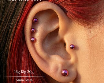 16G, 18G, 20G Hand eloxierte Magenta Implant Grade Titan fadenlose Kugel Ohrring mit flachem Rücken, Push Pin Labret, Helix Tragus Nasenmuschel Conch Stud, Lobe
