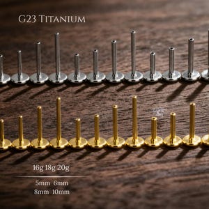 16G, 18G, 20G tytanowy implant bezgwintowy, płaski tył z bolcem, helisa małżowiny nosowej, kolczyk w szpic, srebro, złoto, różowe złoto