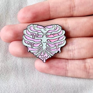 Pastel Drippy Ribcage Heart Enamel Pin — Melting Bones with Pink Core | For Jackets, Ita Bags, Backpacks, Pin Boards, Concerts, Festivals
