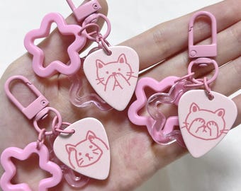 Original Guitar Pick Keychain,Three Wise Cats Speak See Hear No Evil Star Charm,Gift for Best Friend,Gift for Guitarist,Gift for Cat Lover