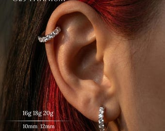 Anillo de aro articulado de titanio con circonita cúbica transparente de 20G, 18G, 16G, aro para septum, aro para cartílago, pendiente para hélix, aro para daith, aro para concha, aro para tragus, aro para lóbulo.