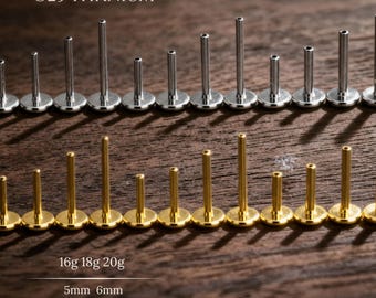16G,18G,20G G23 Titanium Threadless Flat Back Replacement Post,Push Pin Labret Bar,Earring Backing,Helix Tragus Nose,Gold,Silver,Rose Gold
