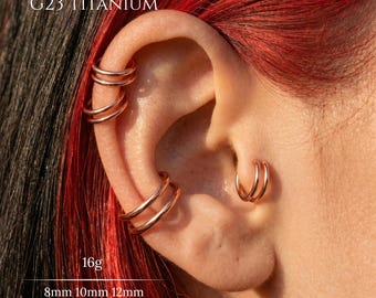 16G Rose Gold Doppel Hoop Knorpel Ohrring, G23 Titan Scharnier Segment Ring, Helix Daith Septum Clicker, Conch Piercing Schmuck, 8 mm 10 mm 12 mm