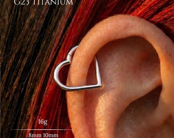 16G Implant Grade G23 Titanium Silver Heart Hoop Earring,Cartilage Clicker,Helix Conch Daith Nose Ring,Minimal Huggie Piercing Jewelry,Gift