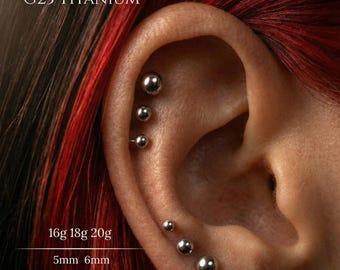 Piercing de labret sin rosca de titanio de grado implante de 20G, 18G y 16G, con bola, de inserción a presión y parte trasera plana, con bola mínima, para tragus, cartílago, hélix, concha y nariz.