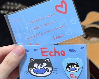 Juego de púas de guitarra y bajo con diseño de gato y pez Echo, con tarjetas de mensaje, regalo con temática de Echo emocional para pareja, mejor amigo, amante de la música, cumpleaños.