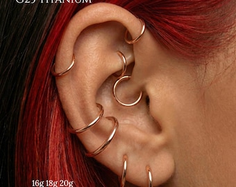 20G,18G,16G Rose Gold G23 Titanium Hinged Hoop Ring,Nose Ring,Septum Clicker, Cartilage Hoop, Helix Earring, Tragus, Daith, Conch, Lobe Hoop
