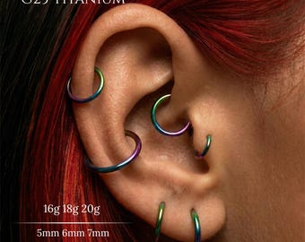Anillo de aro articulado de titanio de grado implante Rainbow de 20G, 18G y 16G, anillo para cartílago, hélix, concha, tragus, nariz, clicker de septum, joyería corporal colorida