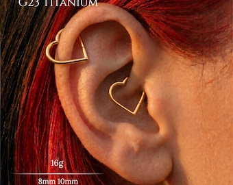 16G Implant Grade G23 Titanium Gold Heart Hoop Earring,Hinged Clicker Ring,Cartilage Helix Conch Daith Nose Lobe,Minimal Piercing Jewelry