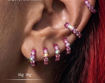 Zartrosa Zirkonia G23 Titan-Creolen, handeloxiert, individuell gefärbter Helix-Conch-Ohrring, romantisches Schmuckgeschenk