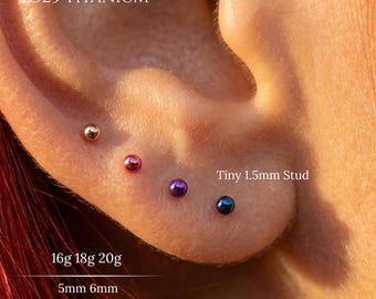 16G, 18G, 20G Hand eloxierte lila Implant Grade Titan fadenlose Ohrring mit flachem Rücken, Push Pin Labret, Tragus Helix Knorpel, Nasenstecker, Muschel
