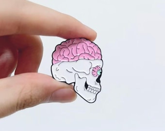 Skull Brain Enamel Pin — Pink Brain with Eyeball Peek | For Jackets, Ita Bags, Backpacks, Pin Boards, Med Students, Pastel-Goth Collectors