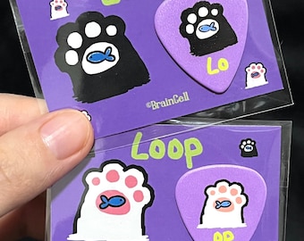 Purple Cat Paw Loop Guitar Bass Pick with Matching Gift Card,Emotional Loop Romantic Gift for Musician Couple Anniversary Valentine's Day