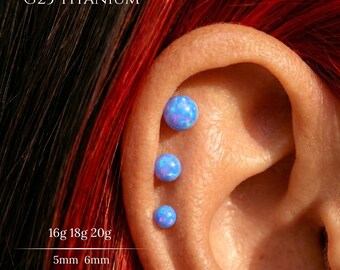 Labret de titanio de grado implante sin rosca con pasador de presión, pendiente de parte trasera plana, cartílago, tragus, concha, hélix, piercing de nariz, daith, 20G, 18G, 16G, ópalo azul profundo, ópalo, ópalo, concha, hélix, piercing de nariz, daith