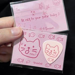 Original Pink Cat Doodle Guitar Pick Gift, Cute Art Pick for Guitarist, Funny Pink Gift for Cat Lovers, Hand Drawn Music Pick for Birthday