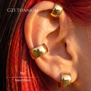 Gold G23 Titanium Wide Face Hoop,Bold Polished Huggie Earring,Custom Anodized Cartilage Ring,Helix Conch Lobe Statement Piercing Jewelry