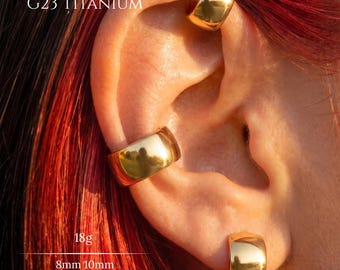 Gold G23 Titanium Wide Face Hoop,Bold Polished Huggie Earring,Custom Anodized Cartilage Ring,Helix Conch Lobe Statement Piercing Jewelry