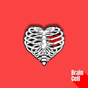 Hard Enamel Pin – Heart Ribcage Skeleton Badge, Anatomical Love Accessory, Alternative Gift for Overthinkers
