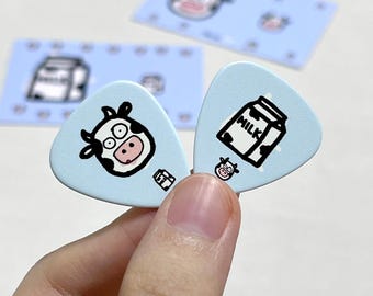 Original Milk And Cow Guitar Picks Couple Set Blue With Message Cards,Matching Cow Milk Duo,Gift For Couples,Valentine Gift,Anniversary Gift