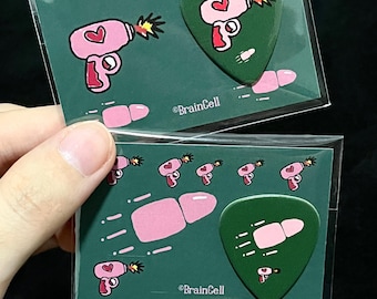 Green Heart Blaster Guitar Bass Pick with Message Gift Card,Courage Quote Couple Pick Set Gift for Music Lover Anniversary Valentine's Day