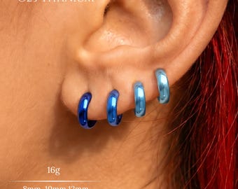 16G Blue Ombre Hoop Earring,G23 Implant Grade Titanium Huggie Clicker,Custom Hand Anodized Helix Conch Tragus Lobe,8mm 10mm 12mm,Ear Stack