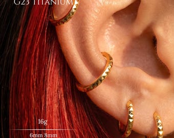 16G Implant Grade G23 Titanium Hoop,Faceted Cartilage Earring,Custom Hand Anodized Nose Ring,Helix Conch Daith Septum Ear Piercing Jewelry