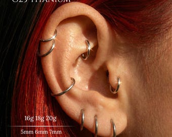 Anillo de aro articulado de titanio de grado implante de 20G, 18G y 16G, piercing de plata para cartílago, hélix, concha, tragus, nariz y tabique nasal, joyería corporal minimalista apilable.