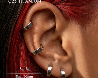 18G,16G Implant Grade G23 Titanium Silver Hinged Hoop Ring,Wide Cartilage Hoop,Helix Conch Tragus Nose Ring,Septum Clicker,Lobe Hoop,Earring