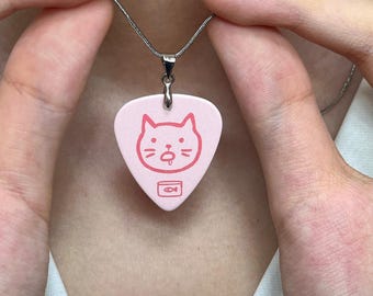 Drooling Cat Sardine Guitar Pick Necklace With Celluloid Pick Stainless Steel Snake Chain Gift Box,Comes With Gift Card Valentines Day Gift