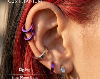 Anillo de aro articulado de titanio G23 de grado implante, anodizado a mano, color púrpura, 16G, 18G, para nariz, septum clicker, cartílago, hélix, tragus, daith y concha.