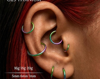 Anillo de aro articulado de titanio de grado implante Rainbow de 20G, 18G y 16G, anillo para cartílago, hélix, concha, tragus, nariz, clicker de septum, joyería corporal colorida