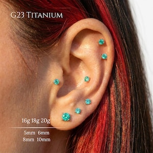16G 18G 20G Implant Grade Titanium Threadless CZ Stud, Hand Anodized Custom Color Flat Back Earring, Tragus Helix Conch Nose Stud