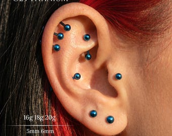 16G, 18G, 20G Hand eloxierte blaue Implant Grade Titan fadenlose flache Rückseite Ohrstecker, Push Pin Labret, Tragus Helix Knorpel, Nasenstecker, Muschel