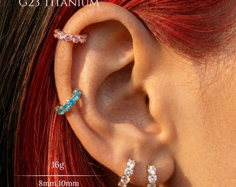 16G Goldfarbe CZ Klappohrring, G23 Implant Grade Titanium Huggie Clicker, Hand eloxierte Helix Conch Tragus Lobe, 8 mm 10 mm, Geschenk für Sie