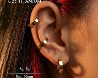 18G,16G G23 Titanium Wide Hinged Hoop Ring,Gold Chunky Cartilage Hoop,Helix Earring,Septum Clicker,Nose Ring,Conch Tragus Lobe Body Piercing