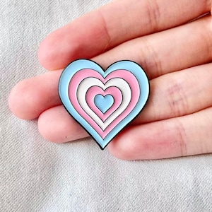 Trans Pride Heart Enamel Pin — Pastel Blue Pink White Layers | For Jackets, Ita Bags, Backpacks, Pin Boards, Parades, Pride Events