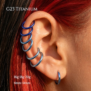 16G 18G 20G Blue Gradient Cartilage Hoop,Implant Grade Titanium Clicker,Hand Anodized Helix Tragus Septum Conch Daith Nose Ring