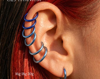 16G 18G 20G Blau Farbverlauf Knorpel Hoop, Titan Clicker inImplantatqualität, handeloxierter Helix Tragus Septum Conch Daith Nasenring