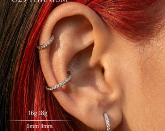 Anillo de aro articulado de titanio de grado implante con circonita cúbica transparente de 16G y 18G, aro de septum plateado, aro de nariz, aro de cartílago, aro para hélix, tragus, daith, concha y lóbulo.