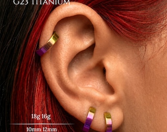 16G,18G Purple Gold Gradient G23 Implant Grade Titanium Hinged Hoop Ring,Hand Anodized Septum Clicker,Nose Ring,Cartilage Helix Tragus Conch