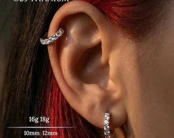 Anillo de aro articulado de titanio con circonita cúbica transparente de 18G y 16G, aro para septum, aro para nariz, aro para cartílago, pendiente para hélix, aro para daith, aro para concha, aro para tragus, aro para lóbulo.