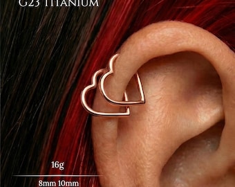 Pendiente de aro de corazón de titanio G23 de grado implante 16G, aro de cartílago de corazón de oro rosa, pendiente de hélice, concha y daith, aro de nariz minimalista de corazón abierto