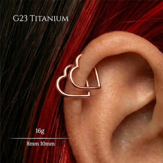 16G Implant Grade G23 Titanium Heart Hoop Earring, Rose Gold Heart Cartilage Hoop, Helix Conch Daith Earring, Minimal Open Heart Nose Ring