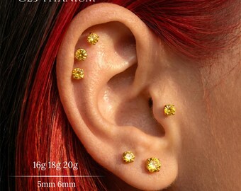 20G,18G,16G Yellow CZ Flat Back Earring,Titanium Threadless Push Pin Labret,Tragus Stud,Helix Stud,Cartilage Stud,Nose Stud,Conch Stud,Gold