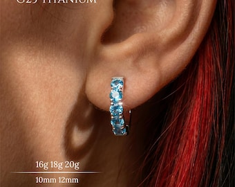16G,18G,20G G23 Titanium Blue CZ Hinged Hoop Ring,Septum Clicker,Cartilage Hoop,Helix Earring,Daith Ring,Conch Hoop,Tragus Ring,Lobe Hoop
