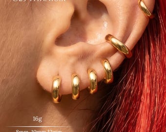 16G Gold Chunky Cartilage Earring,G23 Implant Grade Titanium Clicker Hoop,Anodized Custom Color Lobe Helix Conch Piercing,8mm 10mm 12mm