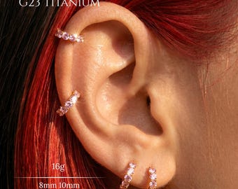 16G Gold Rosa CZ Huggie Hoop Ohrring, G23 Implant Grade Titan Clicker, Hand eloxierter Knorpel Helix Tragus Lobe Ring, 8 mm 10 mm, Geschenk für Sie