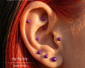 16G,18G,20G Hand Anodized Purple Implant Grade Titanium Threadless Flat Back Earring,Push Pin Labret,Tragus Helix Cartilage,Nose Stud,Conch