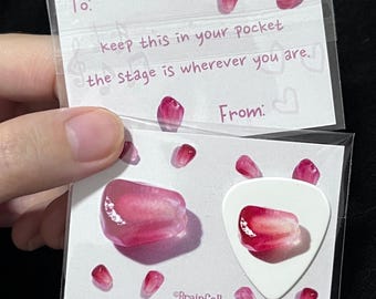 Pomegranate Seed Guitar Pick with Glossy Fruit Art,Pocket Charm Practice Pick for Guitar or Bass,Good Luck Gift,Music Lover Gift,Gift For GF