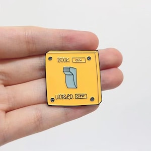 Book On / World Off Enamel Pin — Yellow Light Switch Reading Mode Badge | For Jackets, Backpacks, Pin Boards, Study Nights, Libraries